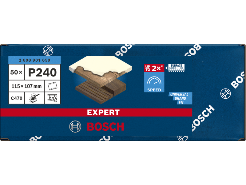 Brusni papir EXPERT C470 z 6 luknjami za vibracijske brusilnike, Dimenzije: 115x107mm, Zrnatost: 240, 2608901659